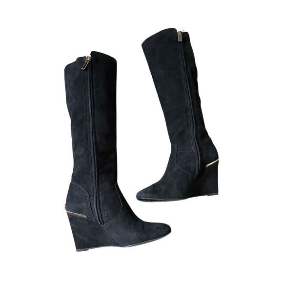 Tory Burch Suede Knee Wedge Tall High Boots size 7.5 Black - Picture 2 of 11